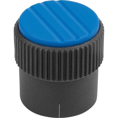 KIPP Knurled Knob W Arrow Size:1, D1=21, H=22, D=5, Form:B, Thermoplastic Black Ral7021, Cap:Blue Ral5017 K0248.21053